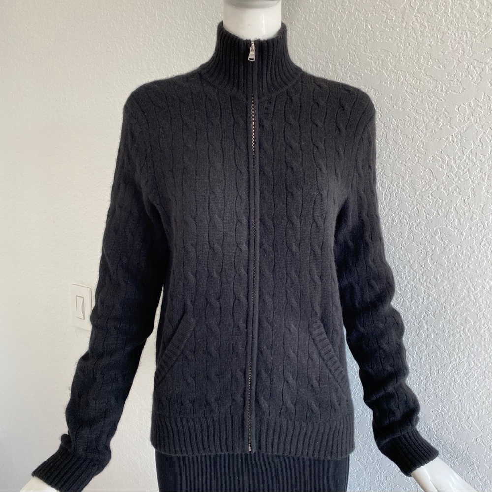 ralph lauren black lable cable knit zip cashmer sweater